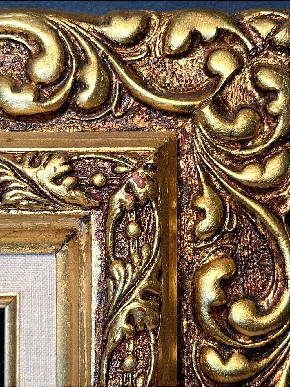 Vintage Saburo 24k Gold Plated Ornate Framed Orchids and Ferns - Marked 1947